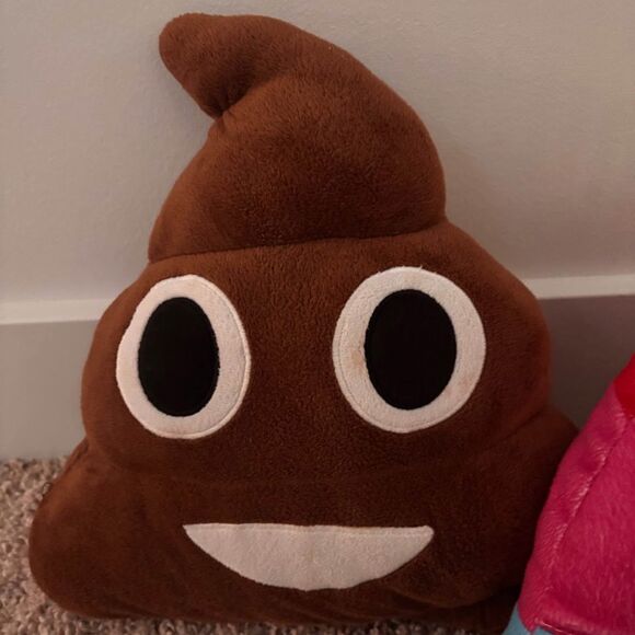 Two Poop Emoji Throw Pillows Toys Rainbow and Brown - Picture 4 of 6